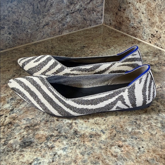 Rothy's The Point Shimmer Zebra Women's Knit Ballet Flats Cream/Gray Size 10 - Picture 5 of 7